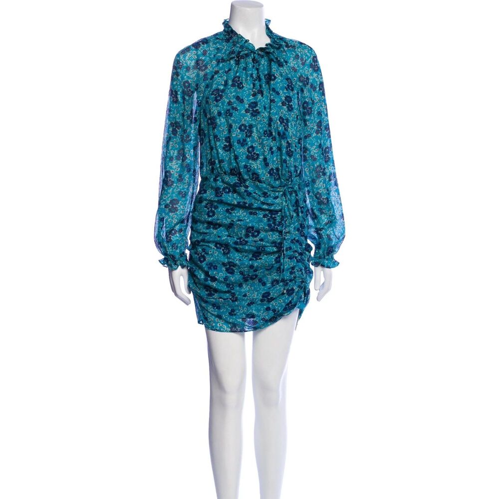 Veronica Beard Teal Navy Floral Chiffon Long Sleeve Midi Dress 4 - Picture 3 of 12